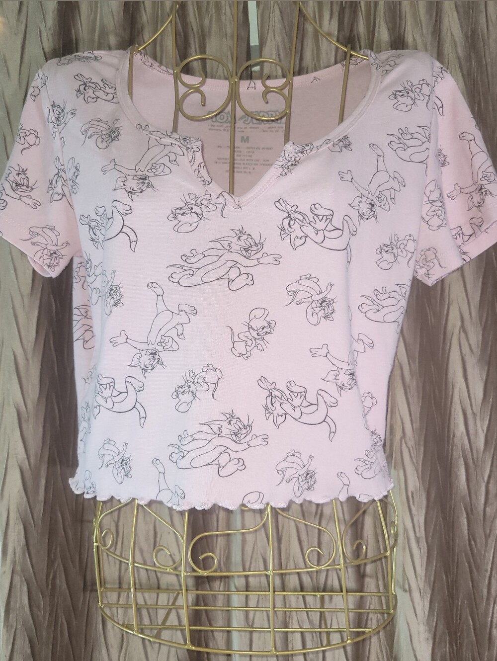 Tom and Jerry Pink Crop Top S/S Lettuce Edge Size M